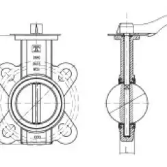 Wafer type butterfly valve with steel body and stainless steel disk and EPDM seat, DN32/40, PN16. PA300 series handle